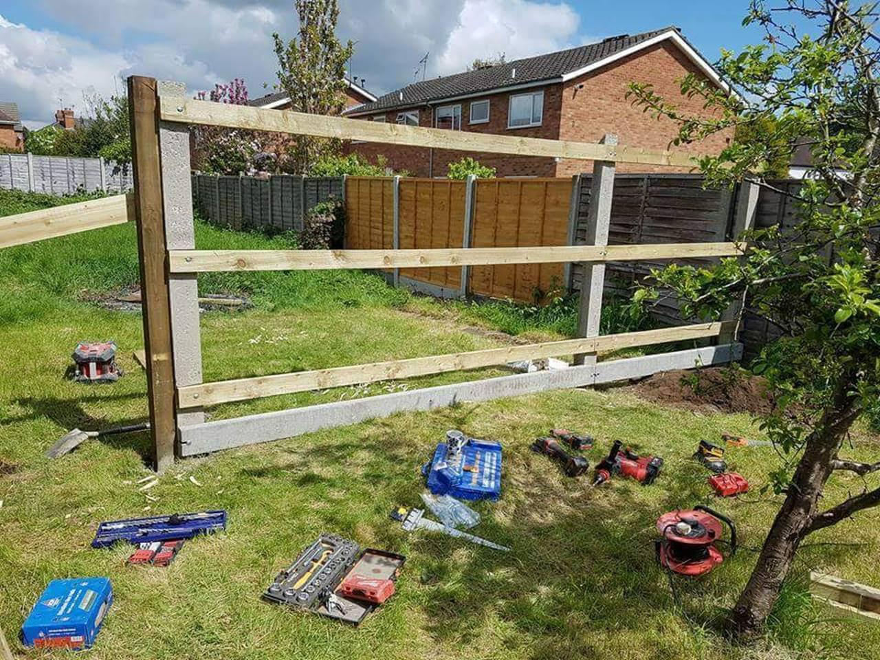 This Is A Fence In Mid Construction Using A Recessed Post And Concrete Gravel Board